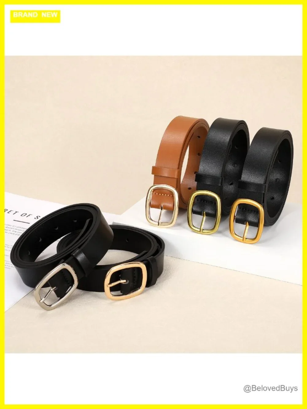 Faux Leather Belt for Women Gold Buckle Waist Belt Jeans Pants Dresses